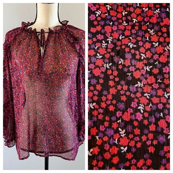 CeCe by Cynthia Steffe Sheer Floral Print Blouse NWT - Picture 1 of 9